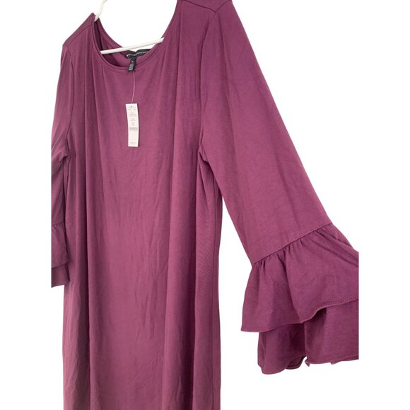 White House Black Market Purple Jersey Shift Dress XL 3/4 Ruffle Sleeve RS10280 - Picture 3 of 11